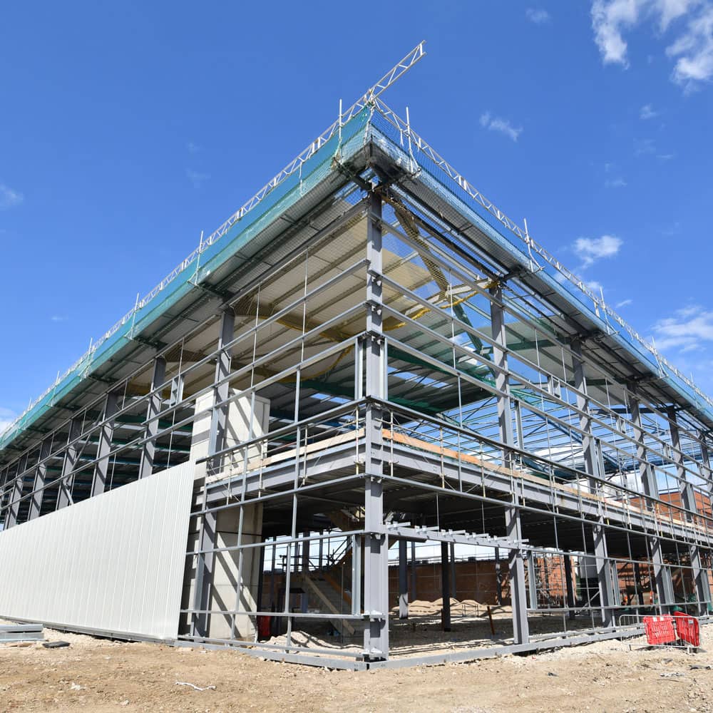 Multi-storey commercial steel frame under construction